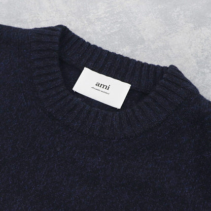アミ パリス AMI PARIS トップス ニット メンズ  ネイビー カシミヤ ウール リブ クルーネック ハート 刺繍 HKS127.005