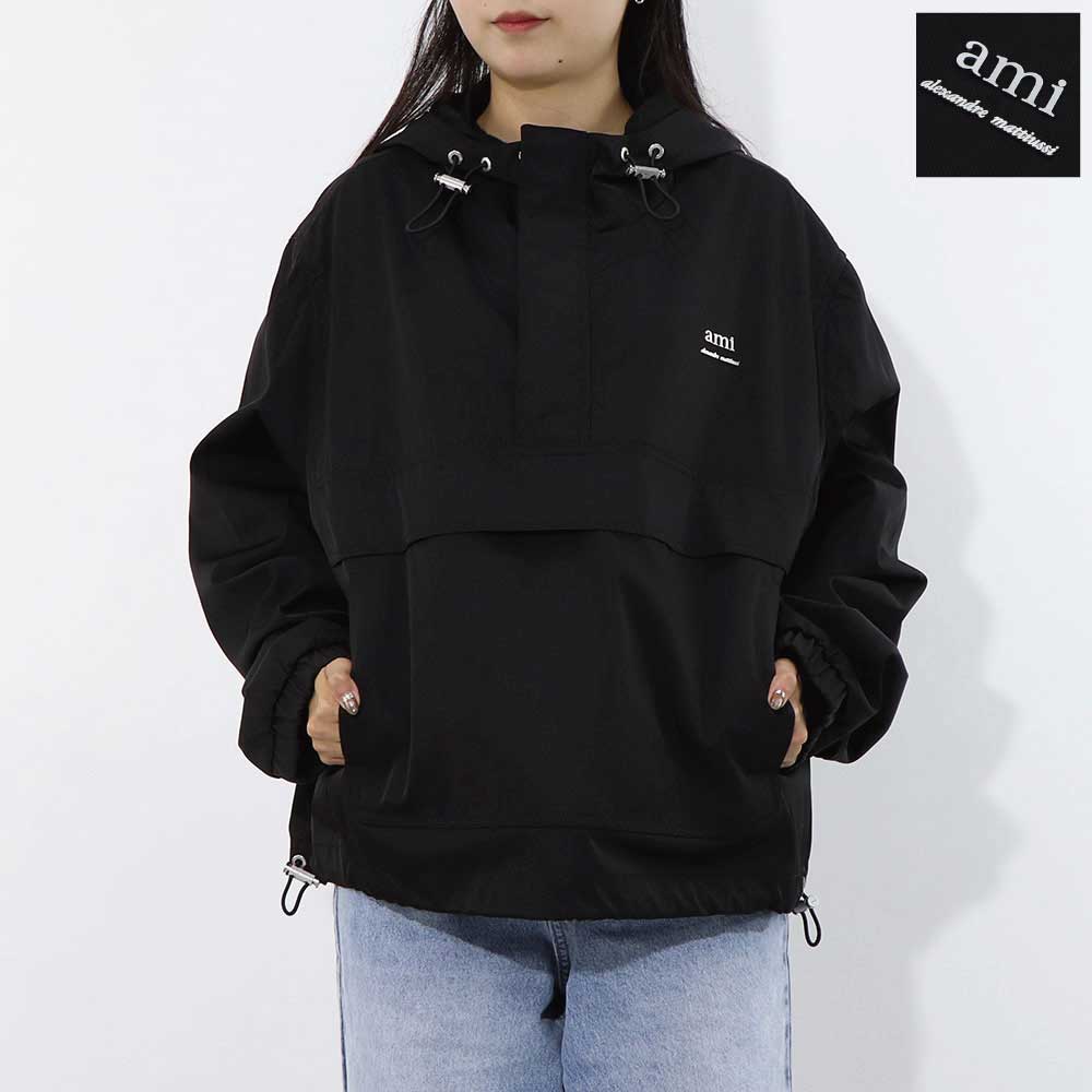 AMI PARIS スウェット  ブラック ナイロン コットン UJK101.PA0007