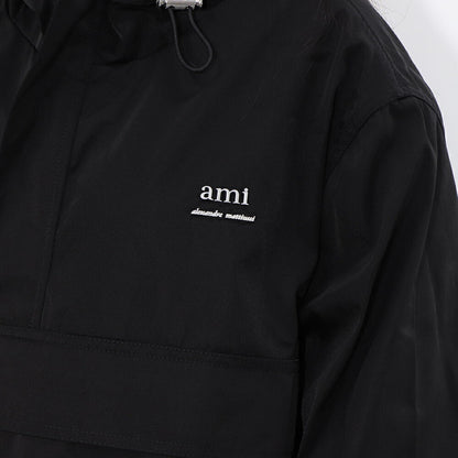 AMI PARIS スウェット  ブラック ナイロン コットン UJK101.PA0007