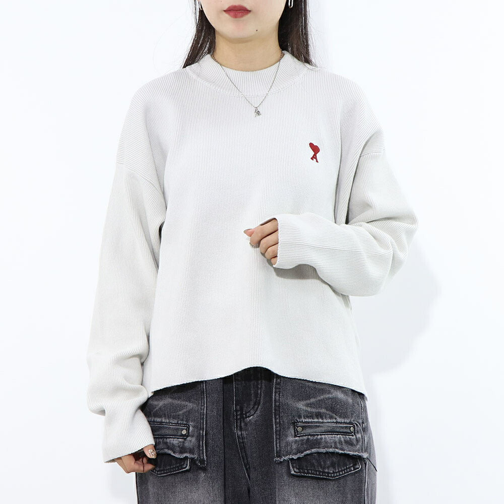 AMI PARIS ニット ブラック ホワイト ハートロゴ 刺繍 UKS046.KN0042