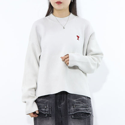 AMI PARIS ニット ブラック ホワイト ハートロゴ 刺繍 UKS046.KN0042