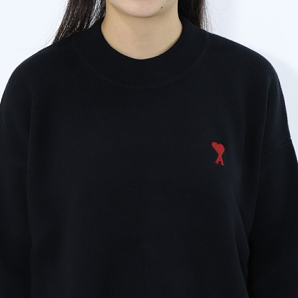 AMI PARIS ニット ブラック ホワイト ハートロゴ 刺繍 UKS046.KN0042