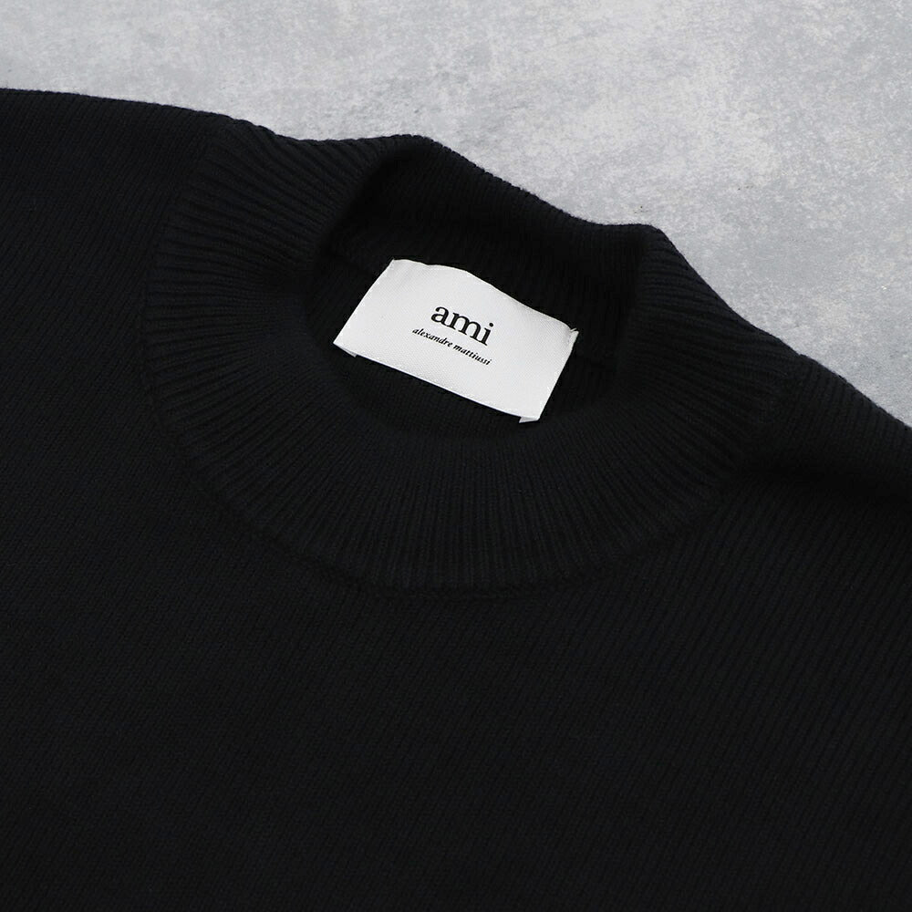 AMI PARIS ニット ブラック ホワイト ハートロゴ 刺繍 UKS046.KN0042