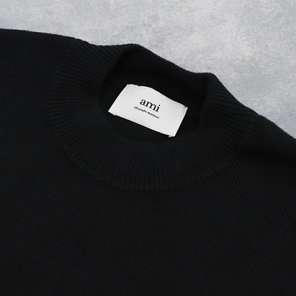 AMI PARIS ニット ブラック ホワイト ハートロゴ 刺繍 UKS046.KN0042