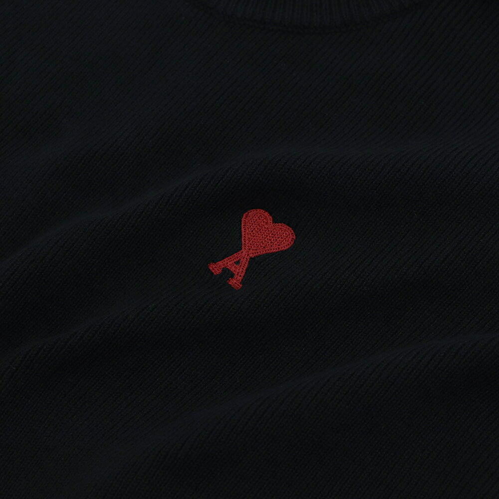 AMI PARIS ニット ブラック ホワイト ハートロゴ 刺繍 UKS046.KN0042