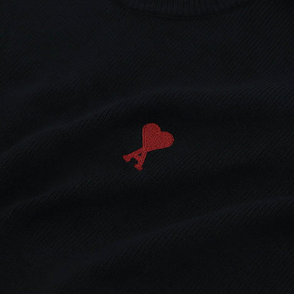 AMI PARIS ニット ブラック ホワイト ハートロゴ 刺繍 UKS046.KN0042