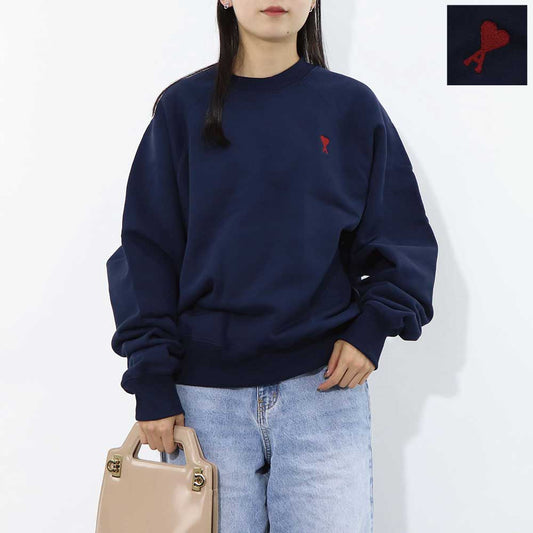 AMI PARIS スウェット ネイビー コットン ハートロゴ 刺繍  USW005.747