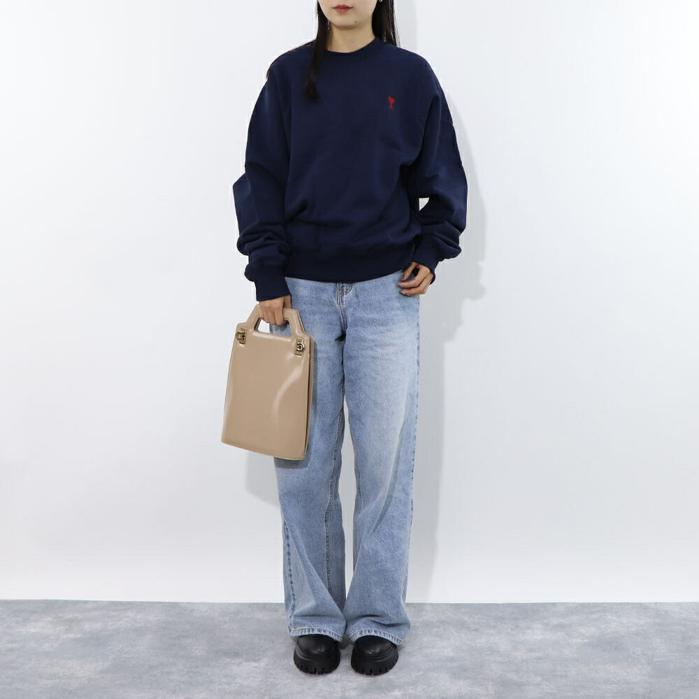 AMI PARIS スウェット ネイビー コットン ハートロゴ 刺繍  USW005.747