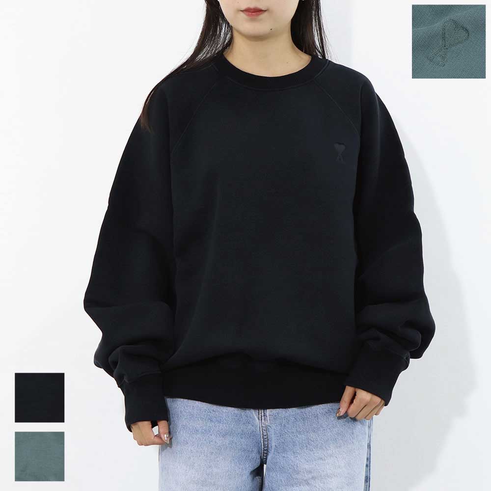 AMI PARIS スウェット ブラック ブルー系 コットン ハートロゴ 刺繍  シンプル USW040.JE0091