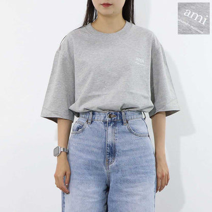 AMI PARIS Tシャツ グレー コットン  ロゴプリント ハートロゴ 半袖 UTS024.726