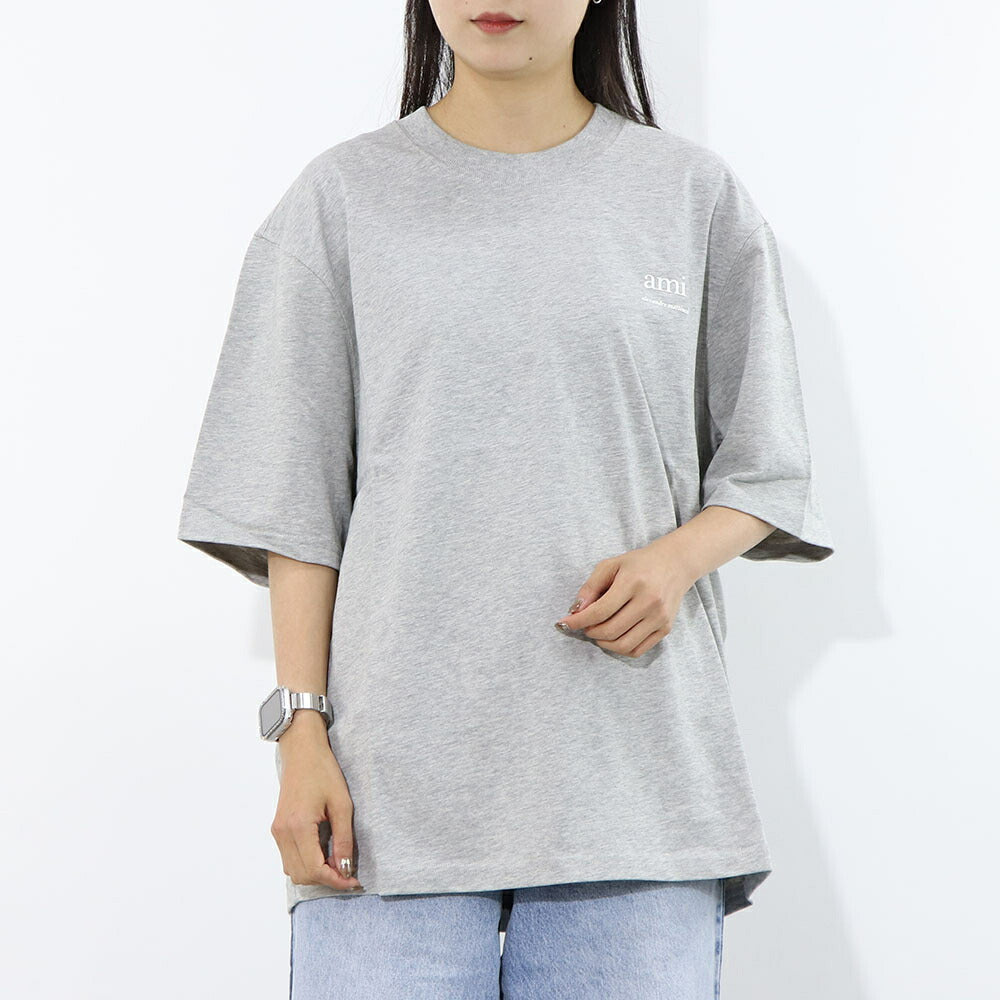 AMI PARIS Tシャツ グレー コットン  ロゴプリント ハートロゴ 半袖 UTS024.726