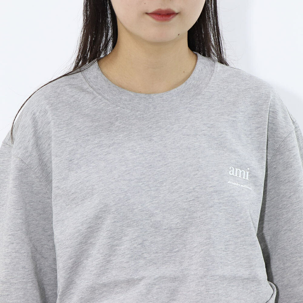 AMI PARIS Tシャツ グレー コットン  ロゴプリント ハートロゴ 半袖 UTS024.726