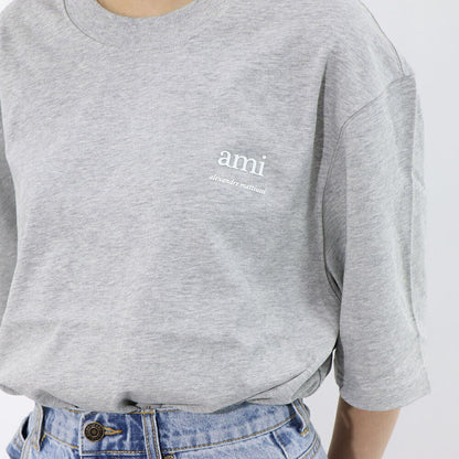 AMI PARIS Tシャツ グレー コットン  ロゴプリント ハートロゴ 半袖 UTS024.726