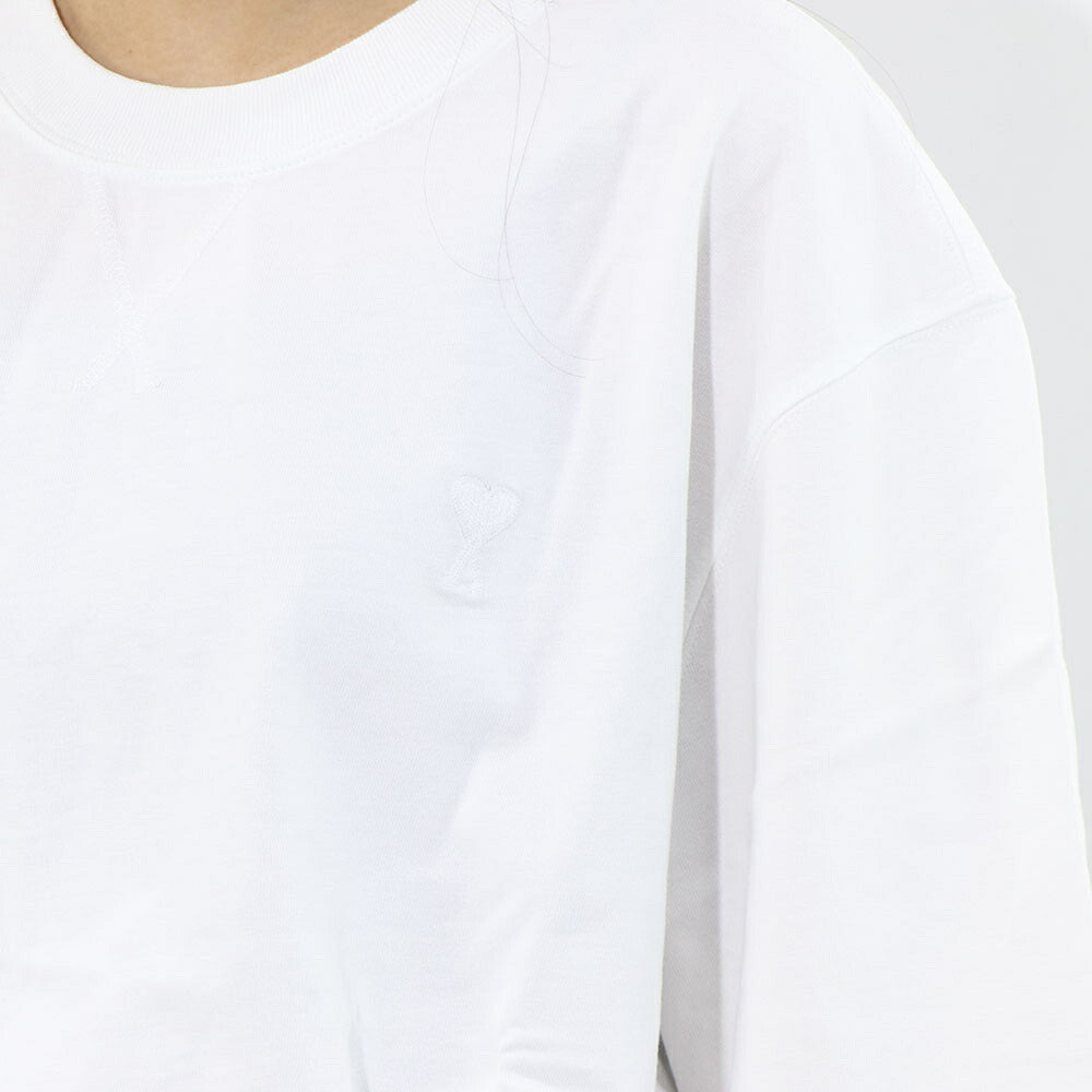 AMI PARIS Tシャツ ホワイト ハートロゴ 刺繍 半袖 UTS040.JE0090