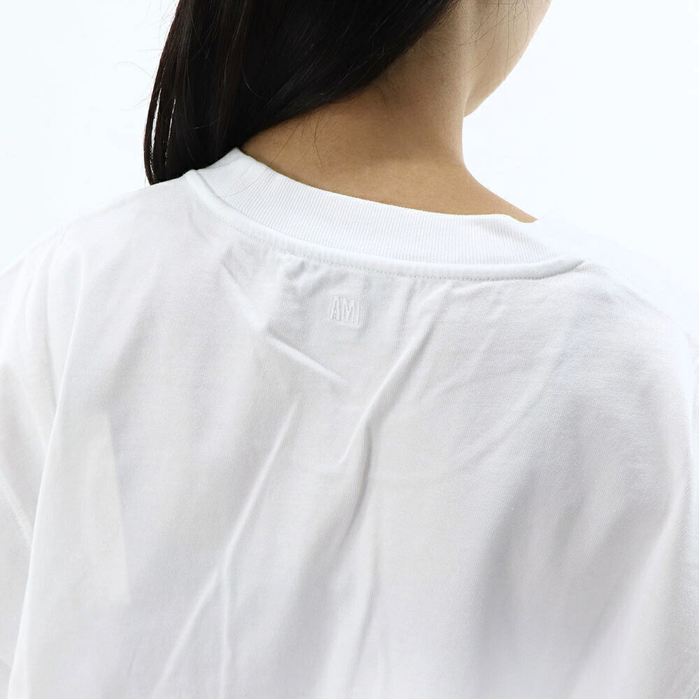 AMI PARIS Tシャツ ホワイト ハートロゴ 刺繍 半袖 UTS040.JE0090