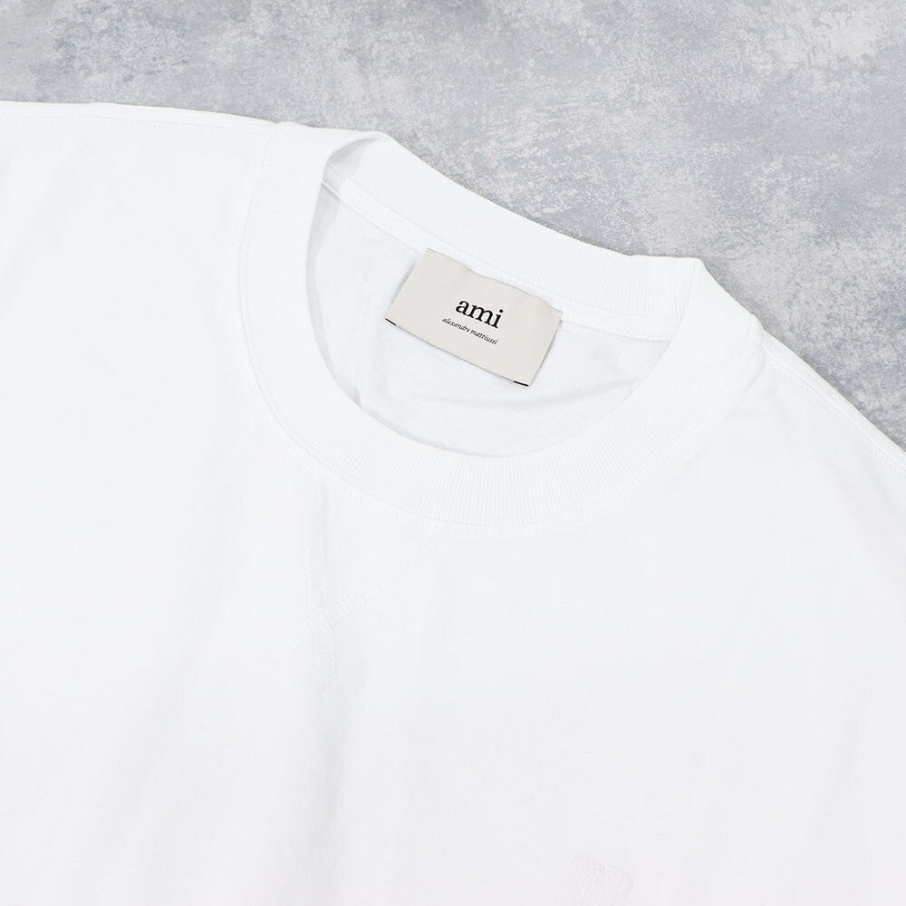 AMI PARIS Tシャツ ホワイト ハートロゴ 刺繍 半袖 UTS040.JE0090