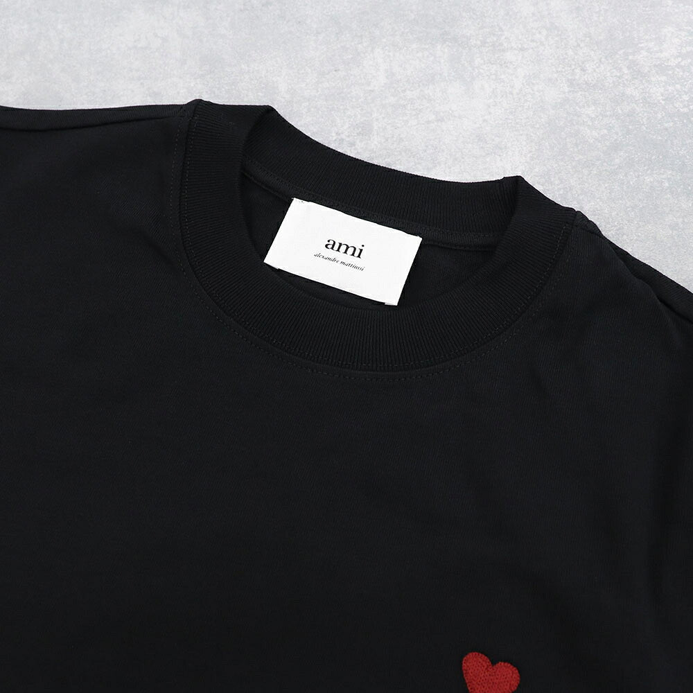 アミ パリス AMI PARIS トップス Tシャツ・カットソー ユニセックス  ブラック コットン カットソー クルーネック ハート刺繍 長袖 UTS205.726