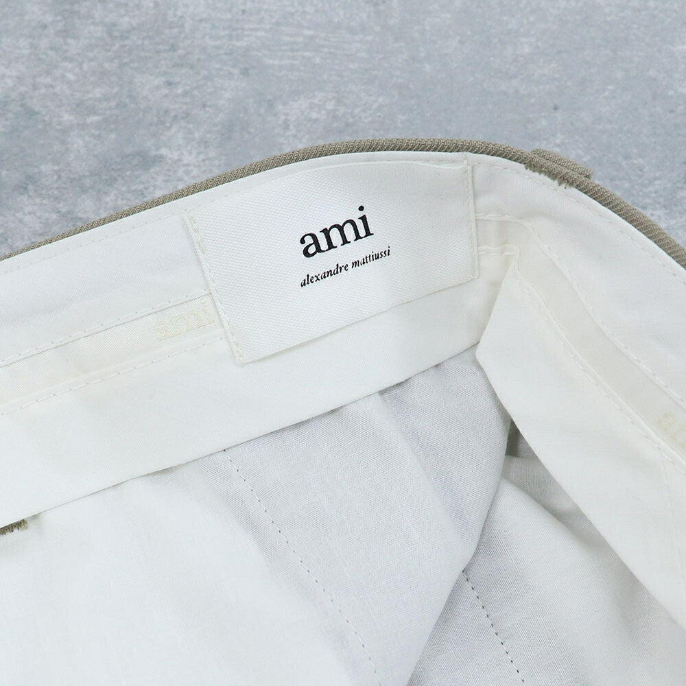 アミ パリス AMI PARIS ボトムス ロングパンツ メンズ  ベージュ レーヨン ウール クロップド丈 トラウザーパンツ HTR100.VI0007