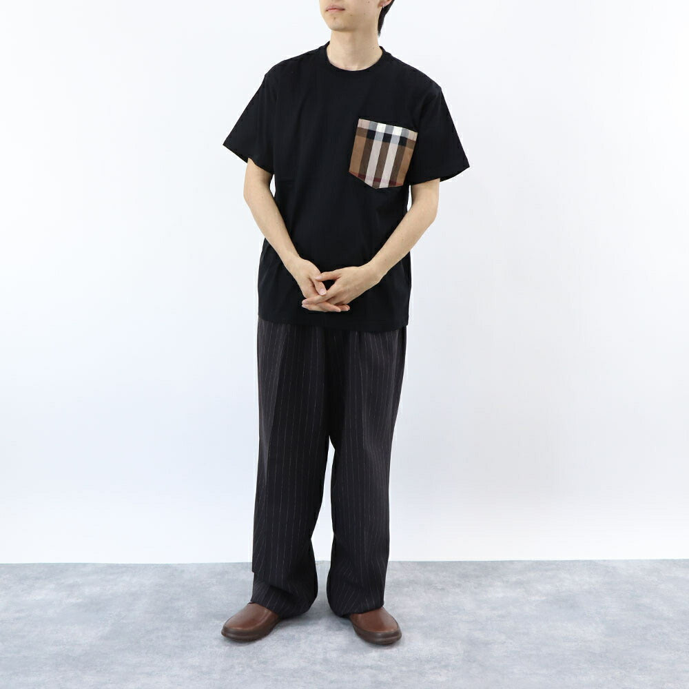 BURBERRY Tシャツ ブラック バーバリーチェック ポケット 半袖 8073030