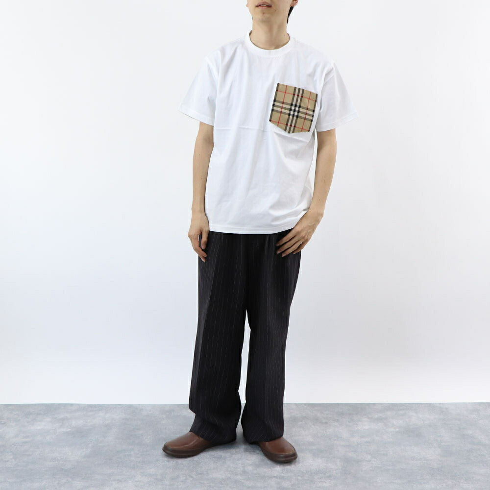 BURBERRY Tシャツ ホワイト バーバリーチェック ポケット付き 半袖 8073031