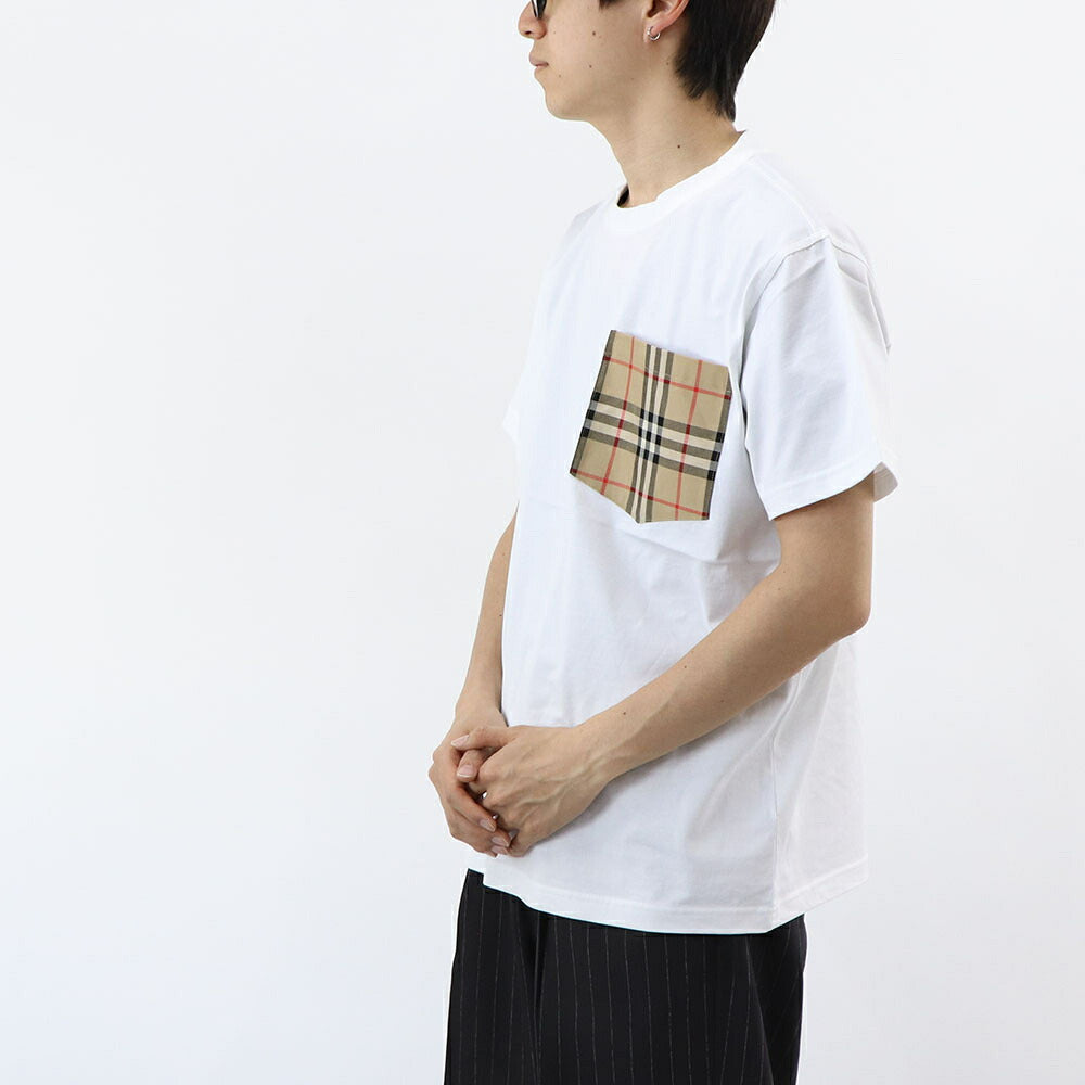 BURBERRY Tシャツ ホワイト バーバリーチェック ポケット付き 半袖 8073031