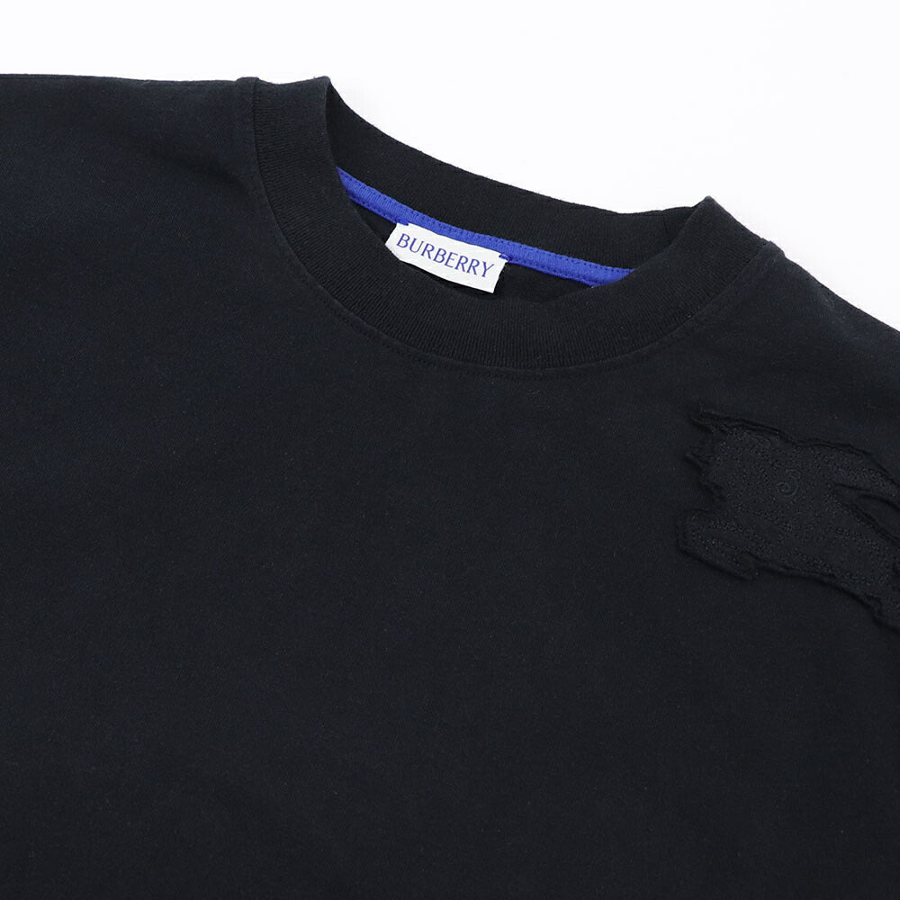 BURBERRY Tシャツ ブラック ワンポイント 刺繍 半袖 8084969