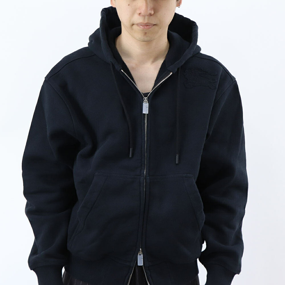 BURBERRY ブラック ジップアップパーカー ロゴ 8084964