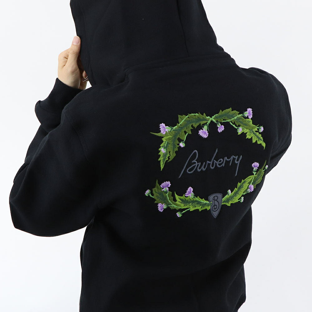 BURBERRY ブラック ジップアップパーカー バックプリント 8097854