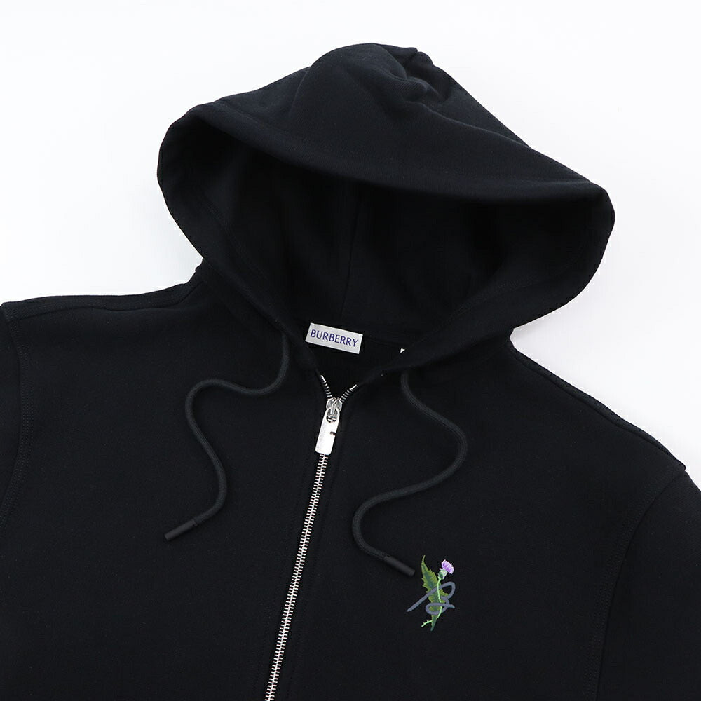 BURBERRY ブラック ジップアップパーカー バックプリント 8097854