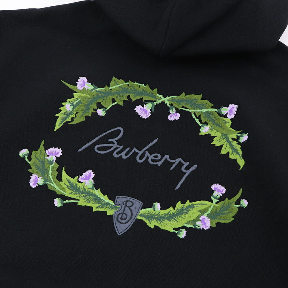 BURBERRY ブラック ジップアップパーカー バックプリント 8097854