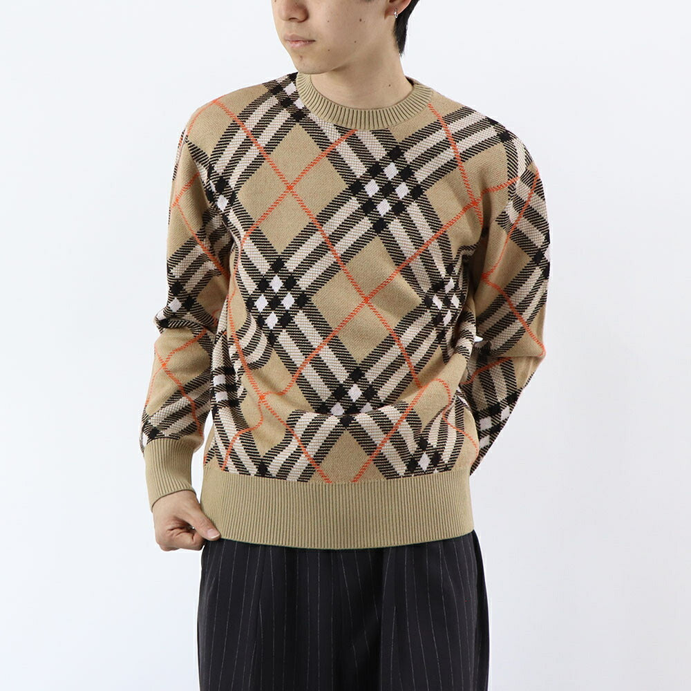 BURBERRY ニット ベージュ チェック柄 クルーネック 8093486