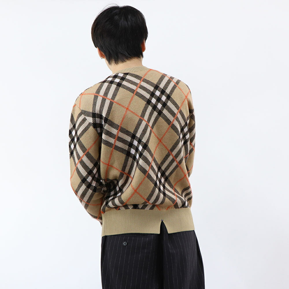 BURBERRY ニット ベージュ チェック柄 クルーネック 8093486