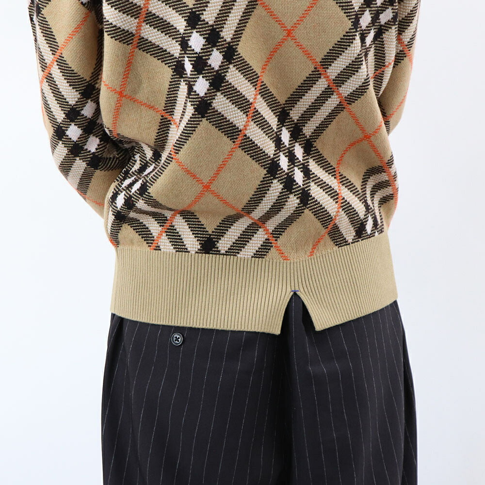 BURBERRY ニット ベージュ チェック柄 クルーネック 8093486