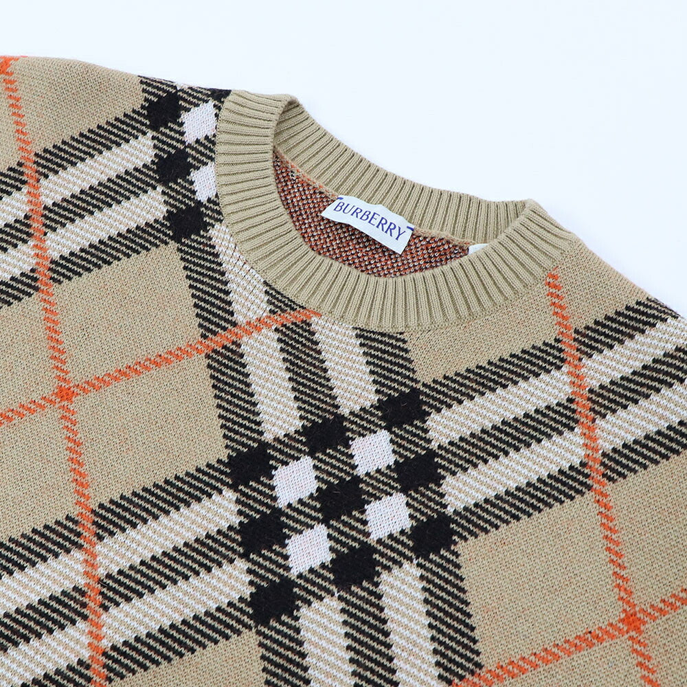BURBERRY ニット ベージュ チェック柄 クルーネック 8093486