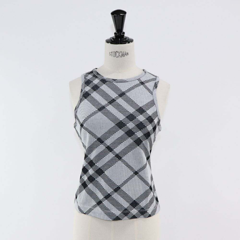 BURBERRY タンクトップ ライトブルー チェック柄 リブ編みクルーネック 8088087