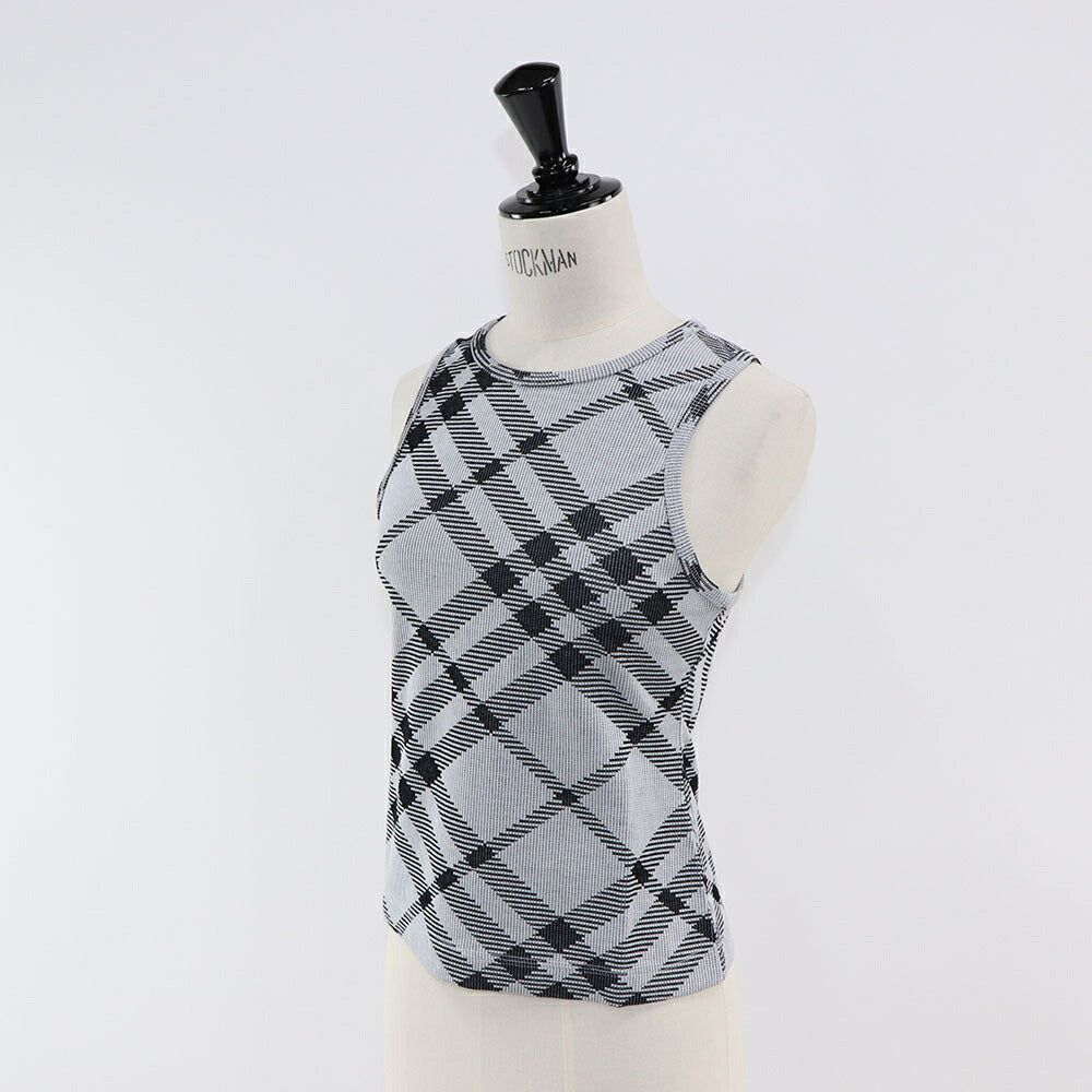 BURBERRY タンクトップ ライトブルー チェック柄 リブ編みクルーネック 8088087