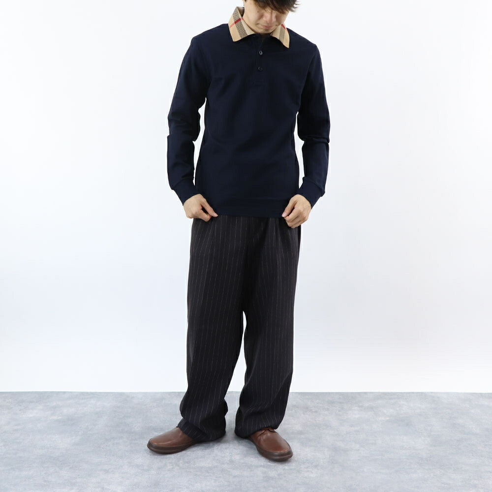 BURBERRY ポロシャツ ネイビー 長袖ポロシャツ チェック柄 8098813