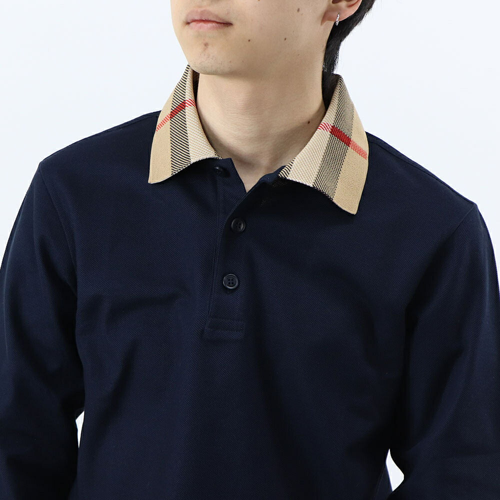 BURBERRY ポロシャツ ネイビー 長袖ポロシャツ チェック柄 8098813