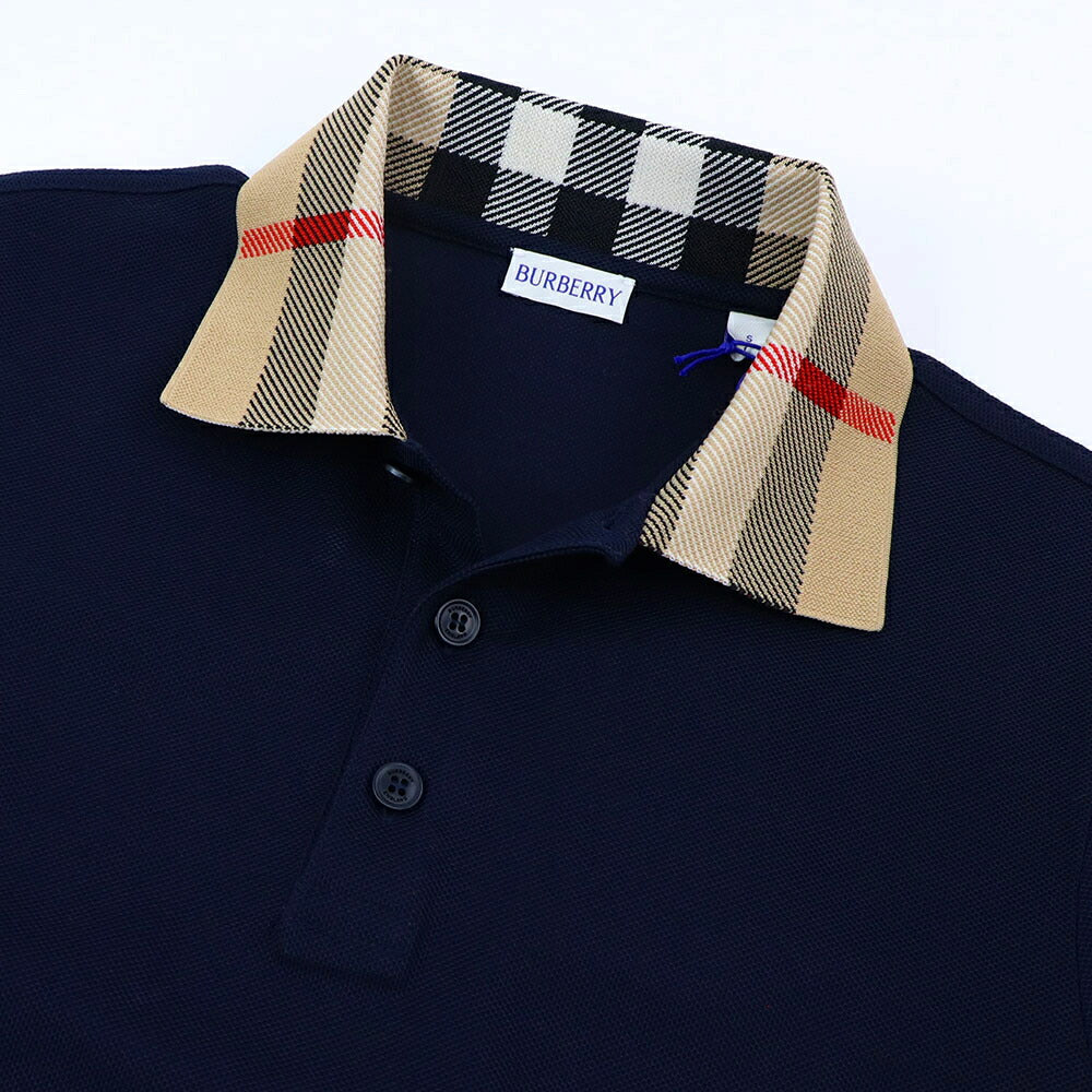 BURBERRY ポロシャツ ネイビー 長袖ポロシャツ チェック柄 8098813