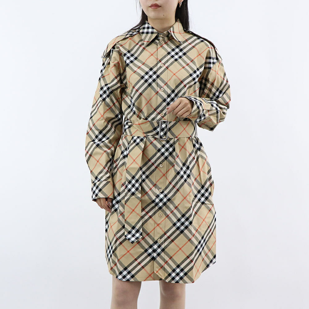 BURBERRY ワンピース ベージュ チェック柄 シャツドレス ラウンドテイル 8086610