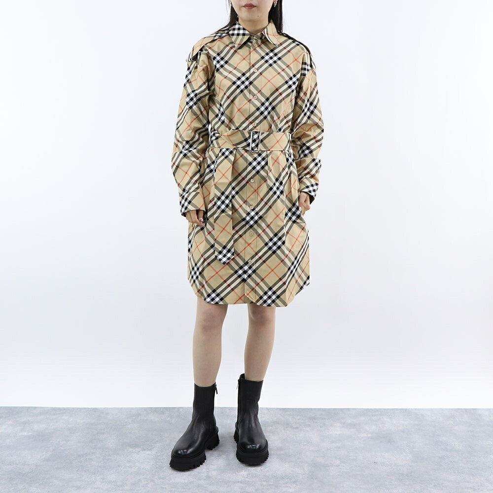 BURBERRY ワンピース ベージュ チェック柄 シャツドレス ラウンドテイル 8086610