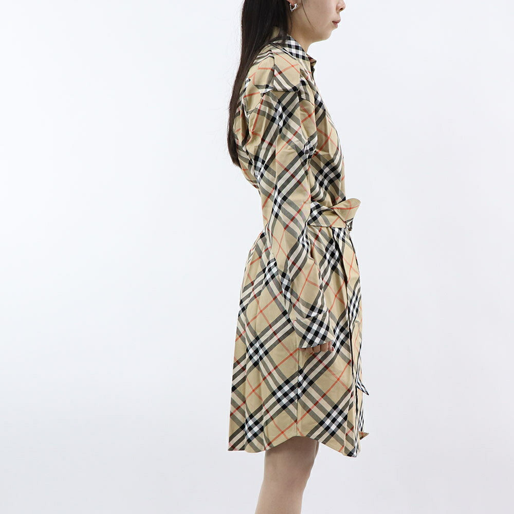 BURBERRY ワンピース ベージュ チェック柄 シャツドレス ラウンドテイル 8086610