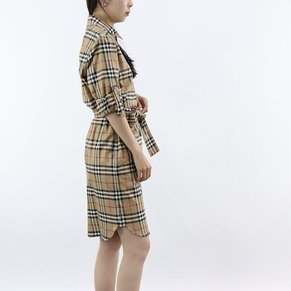 BURBERRY ワンピース ベージュ チェック柄リボン ベルト 8085647