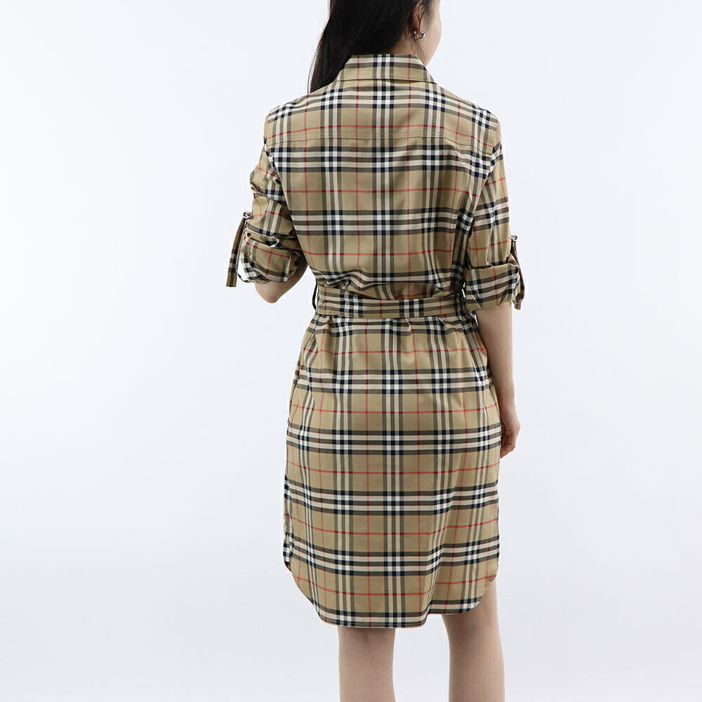 BURBERRY ワンピース ベージュ チェック柄リボン ベルト 8085647