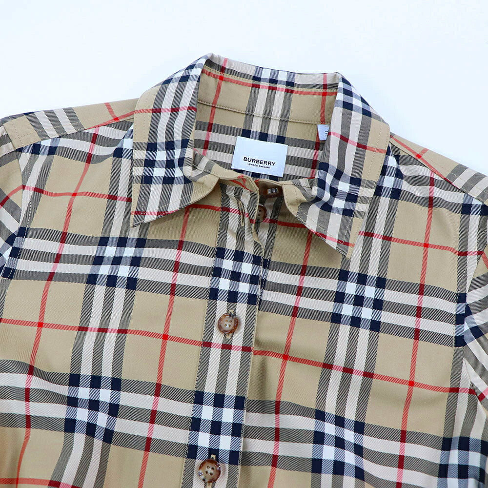 BURBERRY ワンピース ベージュ チェック柄リボン ベルト 8085647
