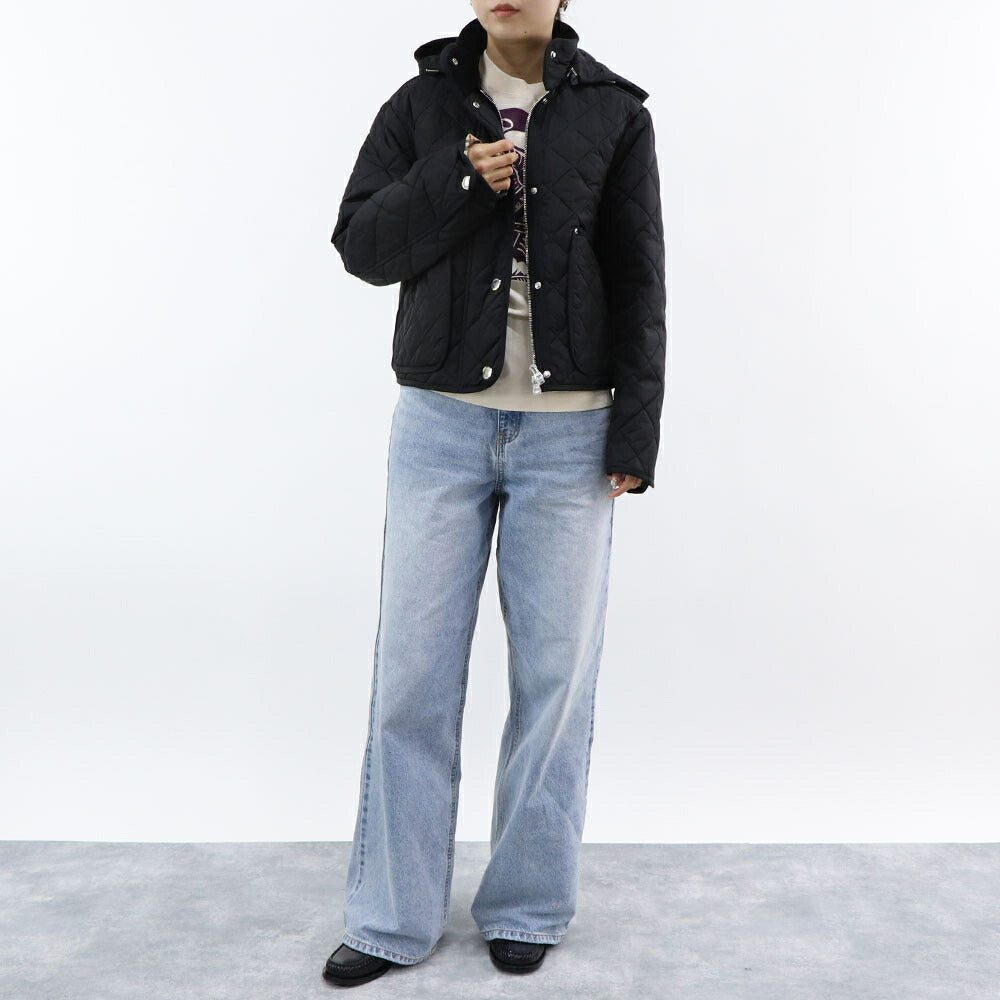 BURBERRY ジャケット ブラック キルティング フード付き ショート丈 8072798