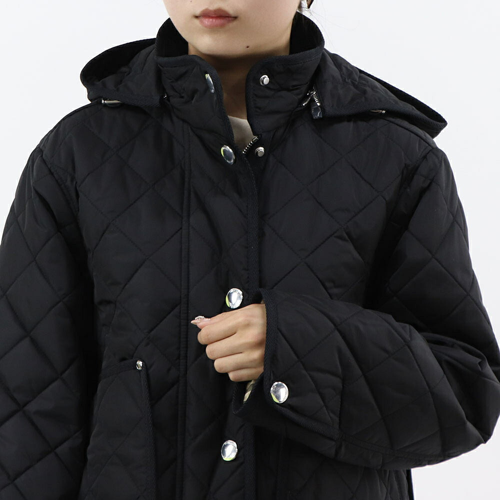 BURBERRY ジャケット ブラック キルティング フード付き ショート丈 8072798