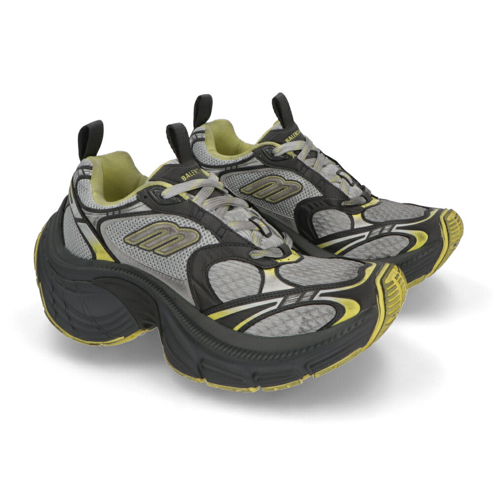 BALENCIAGA スニーカー 10XL グレー×イエロー ロゴ クッション 厚底 ローカット 792779 W2MV2 1097