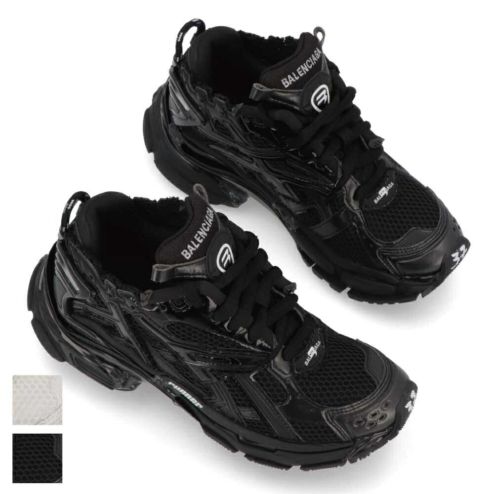 BALENCIAGA バレンシアガ レディース シューズ スニーカー ブラック 1100 ホワイト ポリウレタン ポリエステル ラバー ランナー 厚底 ロゴ 677402 W3RB1