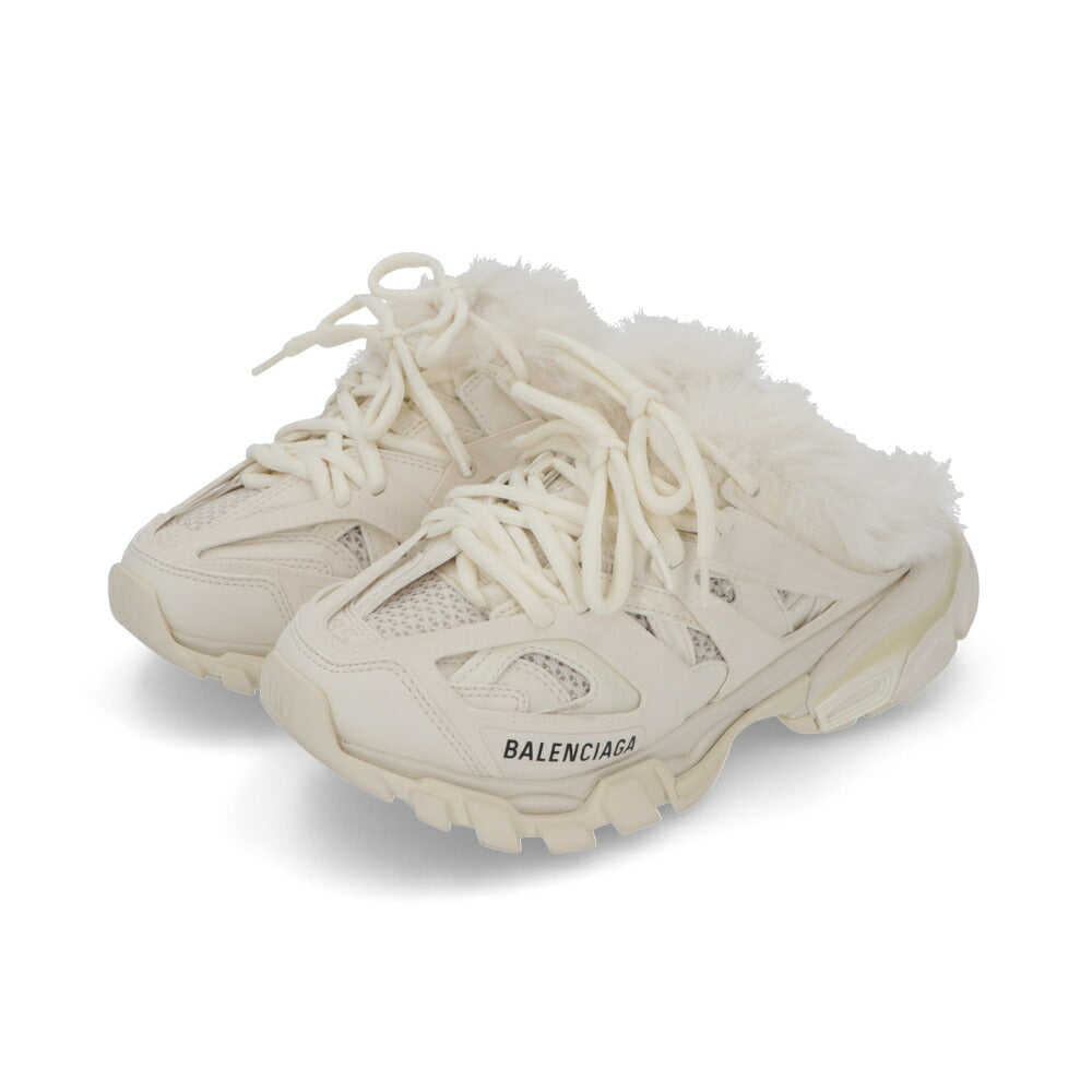 BALENCIAGA バレンシアガ レディース シューズ ライトベージュ ラバー メッシュ TRACK ファー ミュール 688676 W3CQ8
